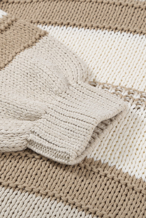 V-Neck Knitted Lantern Sleeve Pullover Sweater